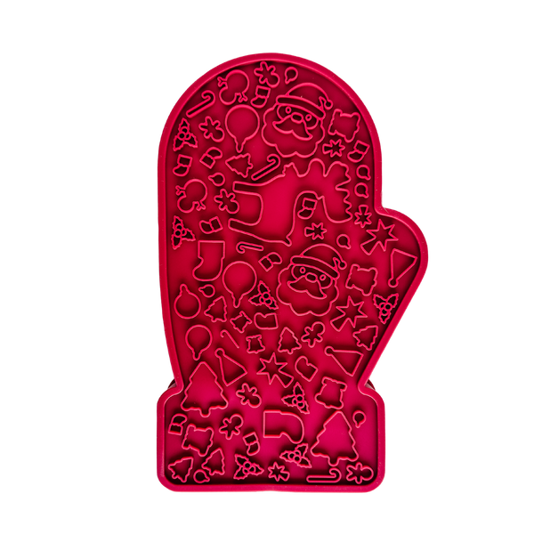 2 in 1 Christmas Mitten Slow Feeder + Lick Mat | Red